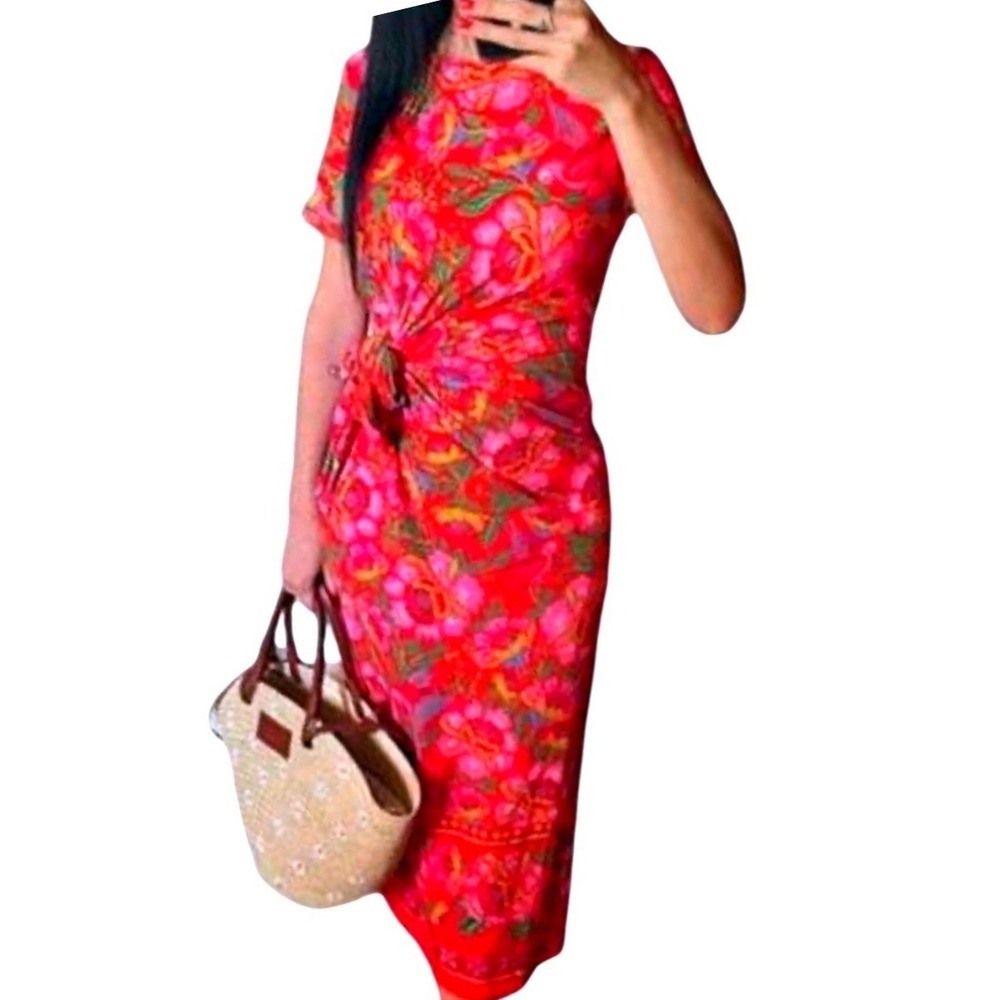 Sezane X Farm Rio SZ XS NWT The PIppa Floral Bela Bird Print Side Tie Midi Dress